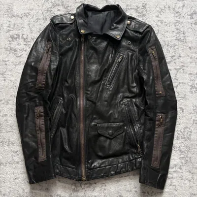 Pre-owned Rick Owens Fw15 Faun 8 Zip Stooges Calf Leather Jacket | 48 In Black