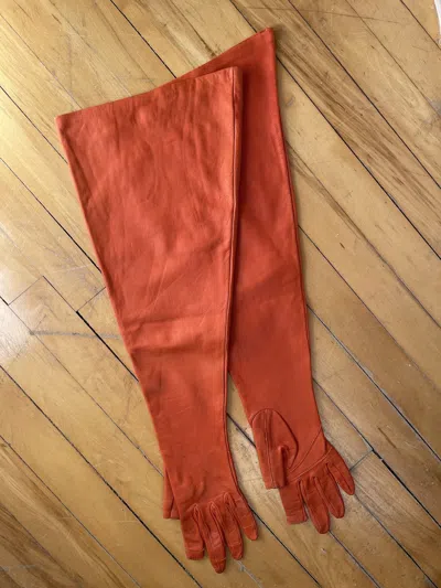 Pre-owned Rick Owens Fw16 Mastodon Runway Papaya Gauntlet Gloves In Orange