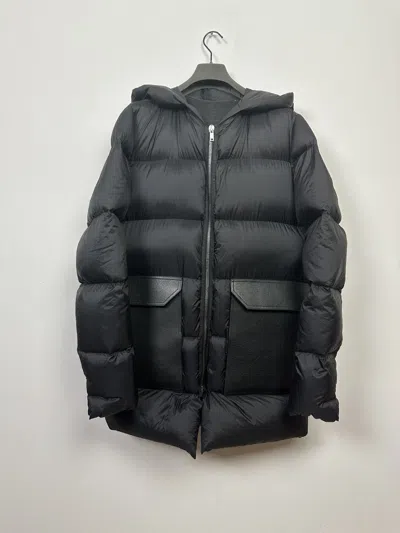 Pre-owned Rick Owens Fw17 ‘glitter' Leather Pocket Puffer Jacket In Black