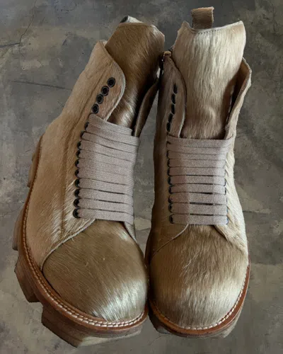 Pre-owned Rick Owens Fw2013 "plinth" Pony Hair Megatooth Boots In Sand