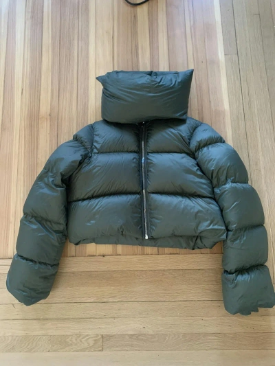 Pre-owned Rick Owens Fw21 Olive Funnel Neck Tonopah Puffer Jacket In Green