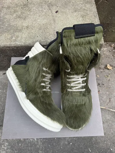 Pre-owned Rick Owens Fw21  Gethsemane Pony Hair Geobaskets Shoes In Green
