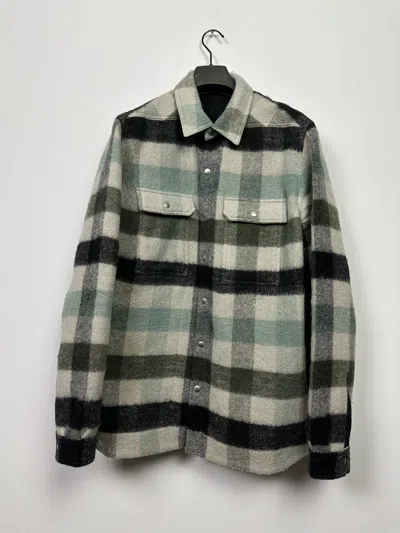 Pre-owned Rick Owens Fw22 ‘strobe' Alpaca Plaid Jumbo Overshirt In Blue