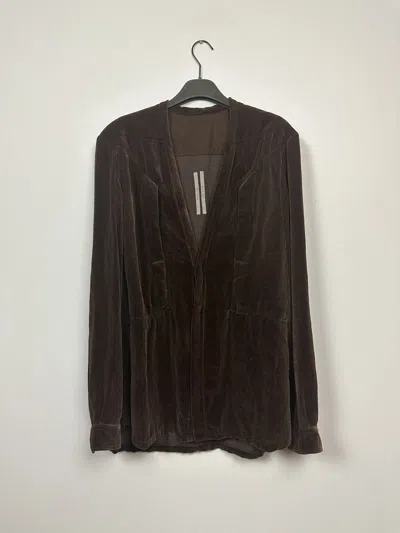 Pre-owned Rick Owens Fw23 ‘luxor' Velvet Secret Larry Shirt In Brown