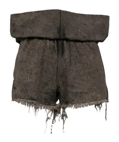 Rick Owens Fw26 Tower Runway Crater Shorts In Dust 13oz Dust Wash Denim In Gray