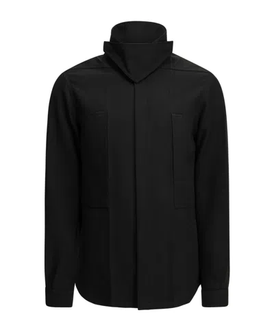 Rick Owens Fw26 Tower Runway Outershirt In Black Wool Whipcord And Waxy Lamb Leather