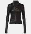 Rick Owens Asymmetric Black Stretch Leather Jacket In Black