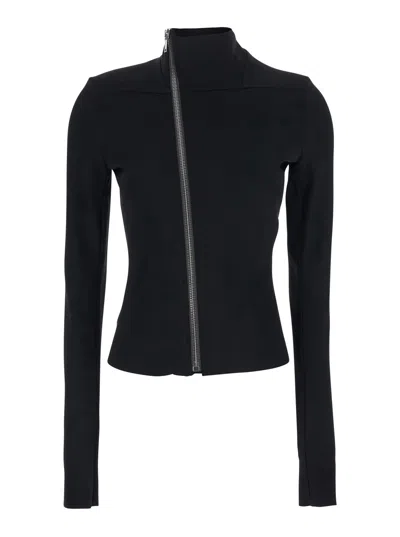 Rick Owens Gary Black Jacket With High Neck And Asymmetric Zip Closure In Viscose Blend Woman