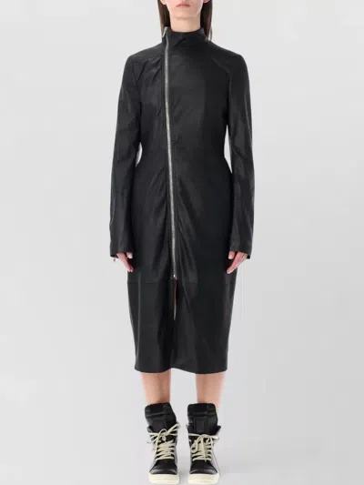Rick Owens Gary Coat High Collar Long Sleeves In Black