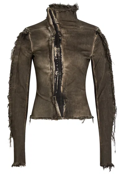 Rick Owens Gary Distressed Cotton-blend Jacket In Brown