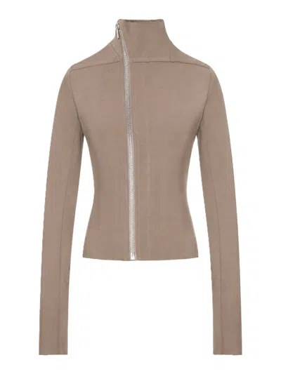 Rick Owens Gary Fitted Jacket With Asymmetric Zip In Brown