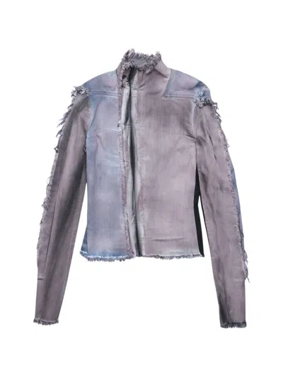 Rick Owens Gary Frayed Denim Jacket In Gray