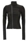 Rick Owens Asymmetric Black Stretch Leather Jacket In Black