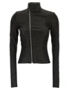 Rick Owens Asymmetric Black Stretch Leather Jacket In Black