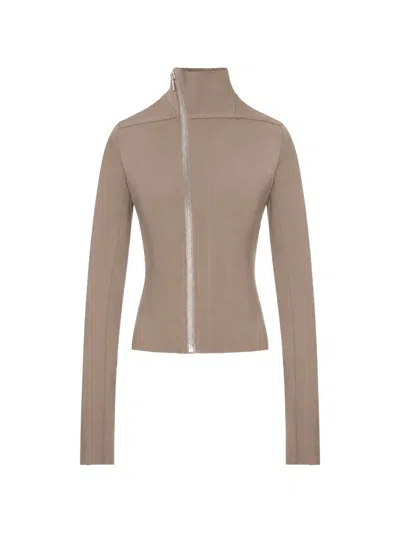 Rick Owens Gary Fitted Jacket With Asymmetric Zip In Brown