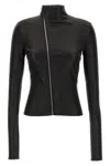 Rick Owens Asymmetric Black Stretch Leather Jacket In Black