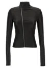 Rick Owens Asymmetric Black Stretch Leather Jacket In Black