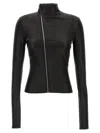 Rick Owens Asymmetric Black Stretch Leather Jacket In Black