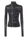 Rick Owens Asymmetric Black Stretch Leather Jacket In Black