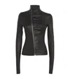 Rick Owens Asymmetric Black Stretch Leather Jacket In Black