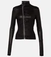 Rick Owens Asymmetric Black Stretch Leather Jacket In Black