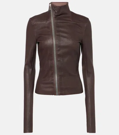 Rick Owens Gary Leather Jacket In Brown