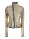 Rick Owens 'gary' Metallic Jacket With Asymmetric Zip Closure And Distressed Effect In Leather And Cotton Blend In Gold