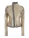 Rick Owens 'gary' Metallic Jacket With Asymmetric Zip Closure And Distressed Effect In Leather And Cotton Blend In Grey