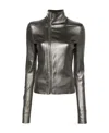Rick Owens Womens Gun Metal Funnel-neck Metallic Leather-blend Jacket In Black
