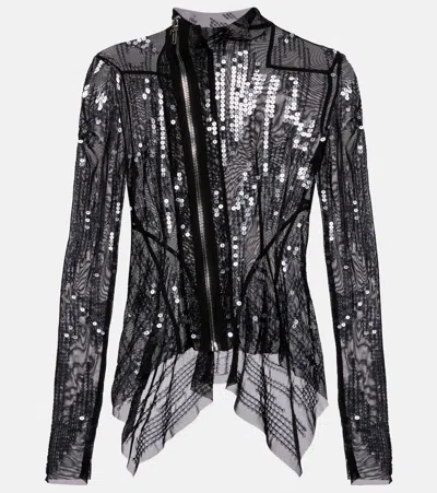 Rick Owens Gary Sequined Tulle Jacket In Black