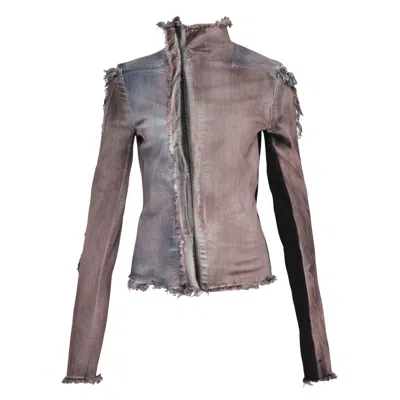 Rick Owens Gary Wash Stretch Denim Jacket In Brown
