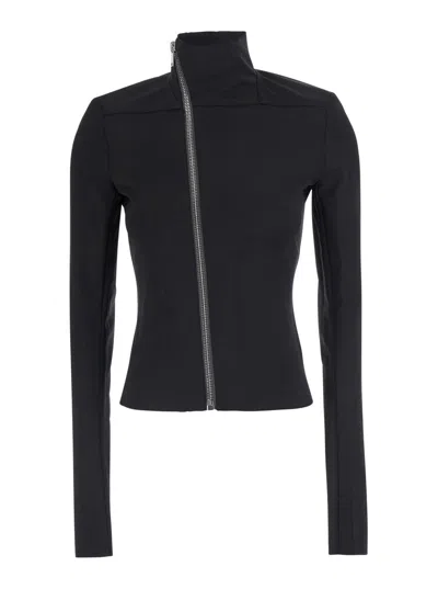 Rick Owens Gary Wool Blend Mini Crop Jacket With High Collar And Off-center Zip In Black