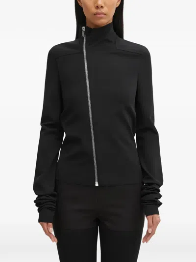 Rick Owens Gary Fitted High Collar Long Sleeve Jacket In Black