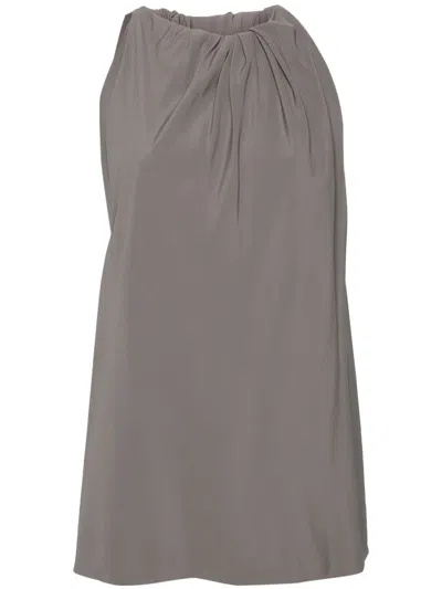 Rick Owens Gathered Crepe Tank Top In Grey