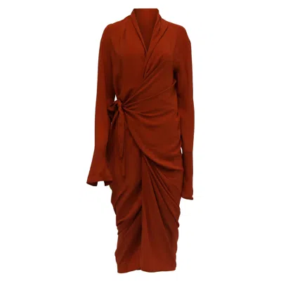 Rick Owens Gathered Long Sleeve Midi Dress In Rust Acetate In Brown