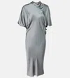 Rick Owens Satin Asymmetric Seb Midi Dress In Gray