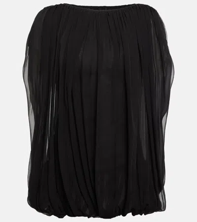 Rick Owens Gathered Silk Chiffon Top In Black