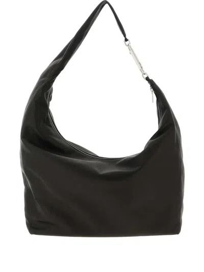 Rick Owens Gemini Leather Shoulder Bag With Zip Closure In Black