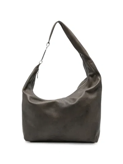 Rick Owens Gemini Oversized Grained-leather Shoulder Bag In Gray