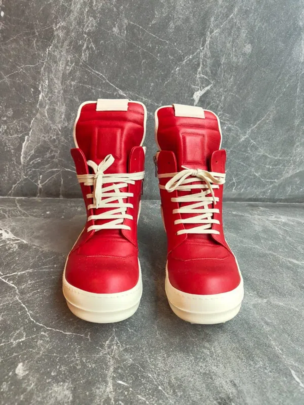 Pre-owned Rick Owens Geobasket Cardinal Red/milk/milk Shoes | ModeSens