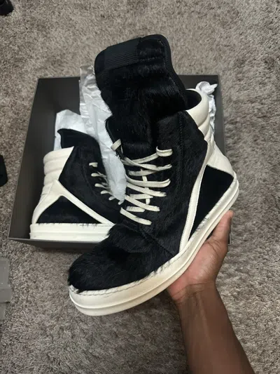 Pre-owned Rick Owens Geobasket Fur Shoes In Black