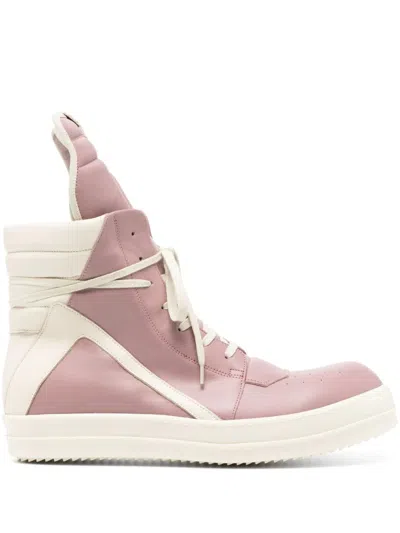 Rick Owens Geobasket Sneakers In Rose-pink Leather