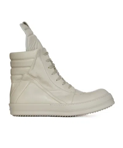 Rick Owens Off-white Jumbo Laced Geobasket Trainers In 8888 Pearl/pearl/pea