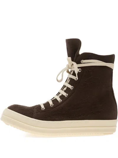 Rick Owens Geobasket Lace-up Zip Sneakers In Brown