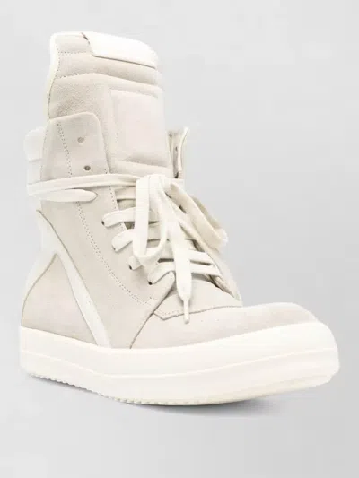 Rick Owens Geobasket Leather High Top Sneakers In White
