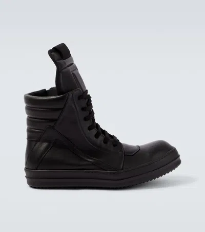 Rick Owens Geobasket Leather High-top Sneakers In Black