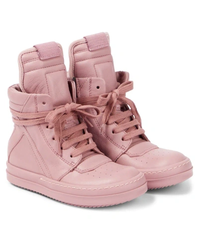 Rick Owens Kids' Geobasket Leather High-top Trainers In Dusty Pink/dusty Pink