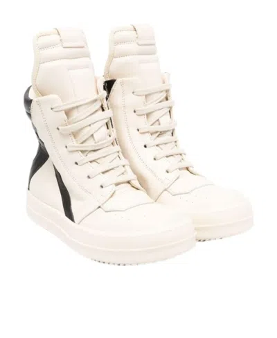Rick Owens Geobasket Leather High-top Sneakers In White