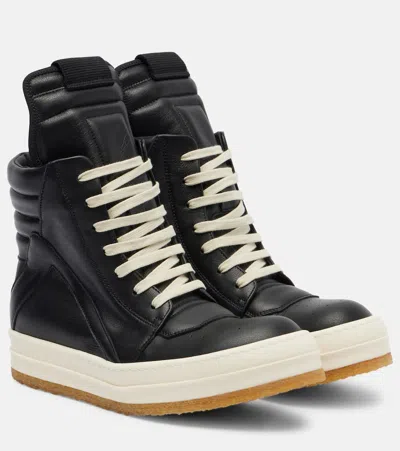 Rick Owens Geobasket Leather Sneakers In Black
