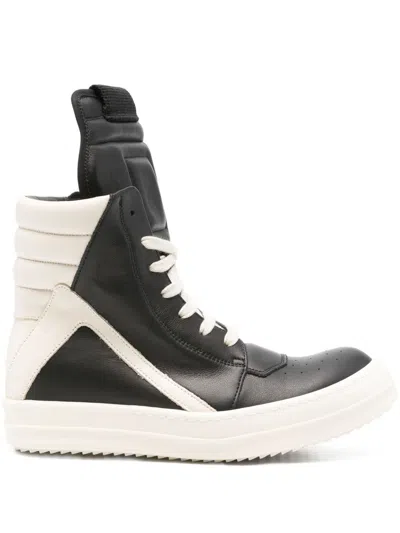 Rick Owens Geobasket Leather Sneakers In Black